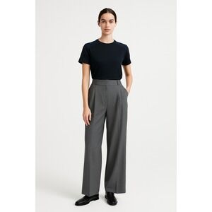 Mijeong Park‎ Women's Wide Leg Pleated Trousers Gray Wool Blend Tailored L